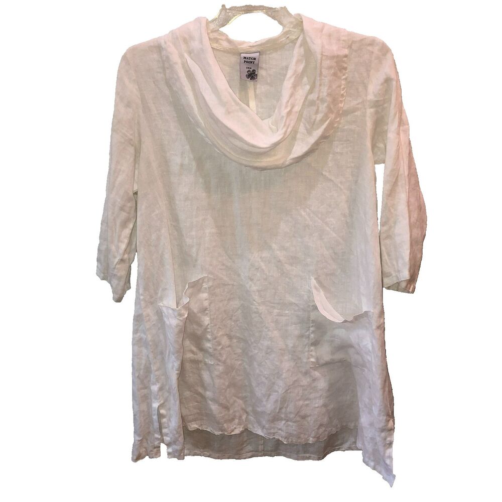 Match Point Small 100% Linen Top Tunic Shift Dress Lagenlook Coastal Grandma
